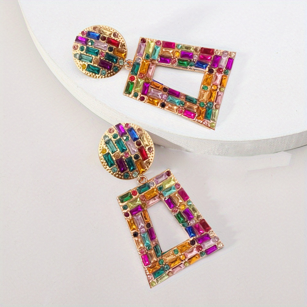 Vintage Geometric Rhinestone Drop Earrings - Non Feather